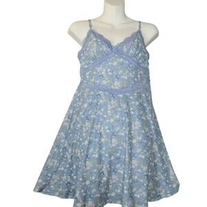 Stitch & Pine Womens Large Mini Dress Top‎ Spaghetti Straps Blue Floral Babydoll